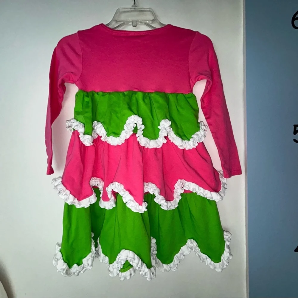 Lilly Wolly‎ Doodle Girls Pink and Green Ruffled Dress Girls 6/7